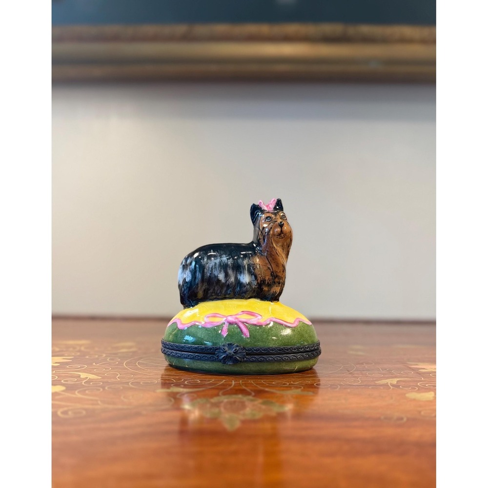 Vintage Limoges Yorkshire Terrier Trinket Box • Hand Painted Porcelain